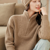 Half-zip Turtleneck Cashmere Thickened Loose Sweater for Women